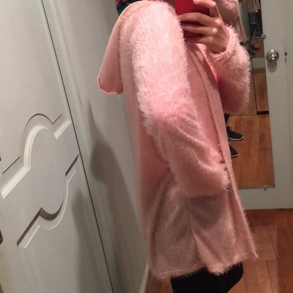 Last one! Was $35 Pink Shaggy Open Hooded Cardigan - Picture 6 of 8